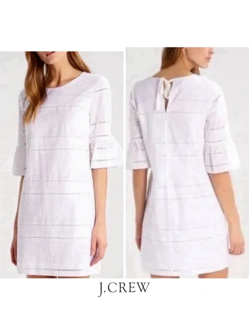 J. Crew NWT White Eyelet Embroidered 100% Cotton Flutter Sleeve Shift Dress Sz 8